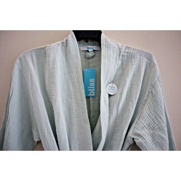Bliss BS7185D Women's Sz L/XL Light Green Zen Garden 100% Cotton Spa Robe - Picture 4 of 10